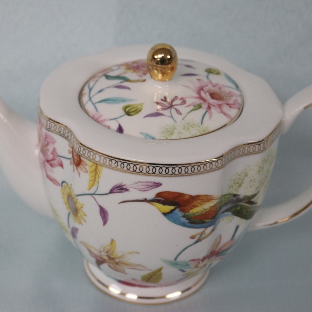 GRACE TEAWARE BOTANICAL PARADISE BIRDS FLORAL PORCELAIN COFFEE TEAPOT - NEW - Picture 8 of 8